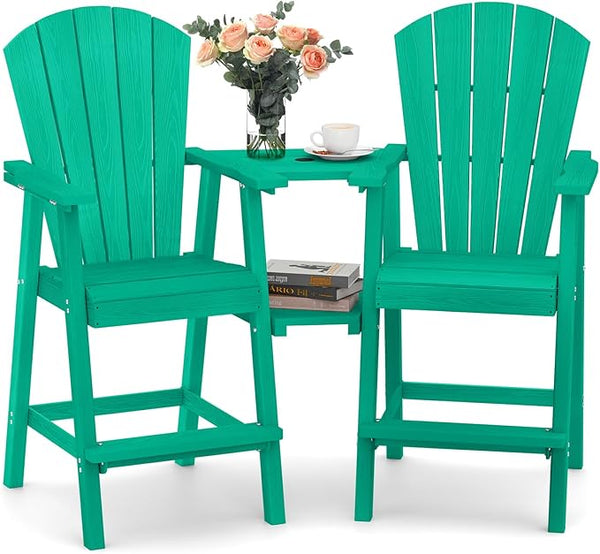 Ciokea Tall Adirondack Chairs Set of 2, HDPE Outdoor Adirondack Bar Stools with Double Connecting Tray - Photo 1
