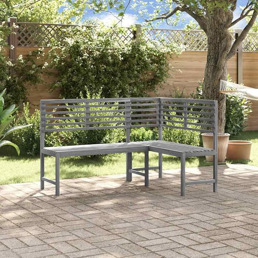 vidaXL Patio Corner Bench, Outdoor Wooden Bench for Garden Park Potting Picnic, Solid Acacia Wood, Easy Assembly, 39.4" x 55.1" x 35.8" Grey