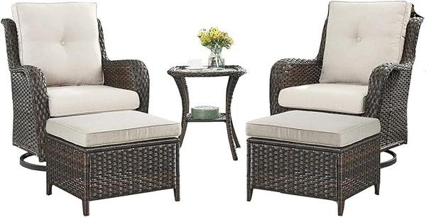Rilyson Wicker Patio Furniture Set - 5 Piece Rattan Outdoor Sectional Conversation Sets with 2 Swivel Rocking Chairs - Photo 1