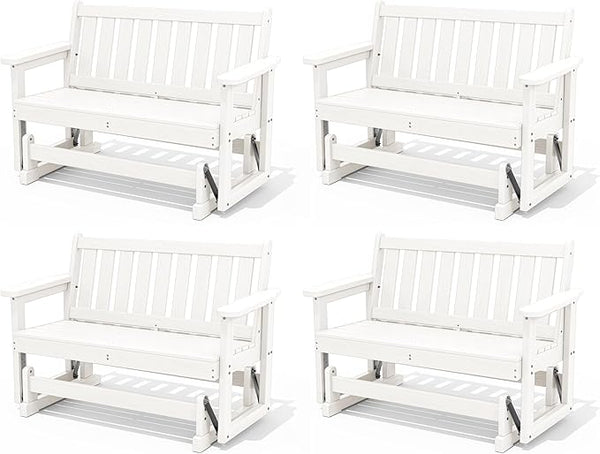 SERWALL Outdoor Glider Bench Set of 4, HDPE Weather-Resistant Swinging Bench for Backyard Garden Porch, White - Photo 1
