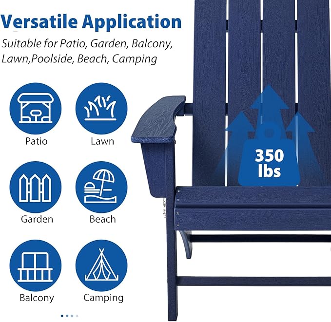 Folding Adirondack Chair Weather Resistant Foldable Fire Pit Chairs HDPE Outdoor Adirondack Chair for Patio Front Porch Pool Garden Deck Fire Pit Outside, Navy Blue