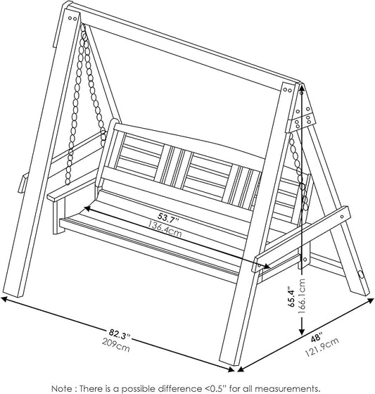 Furinno Tioman Hardwood Patio / Garden / Outdoor Large Porch Swing, 3 Seater with Hanging Frame, Natural