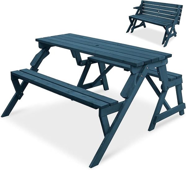 Best Choice Products 2-in-1 Transforming Interchangeable Outdoor Wooden Picnic Table Garden Bench for Backyard, Porch - Photo 1