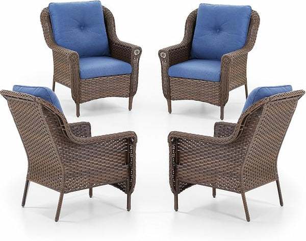 Patio Wicker Chairs Outdoor Furniture Chair - Set of 4 Outside All Weather Lawn Dining Brown Rattan Armchair with High - Photo 1
