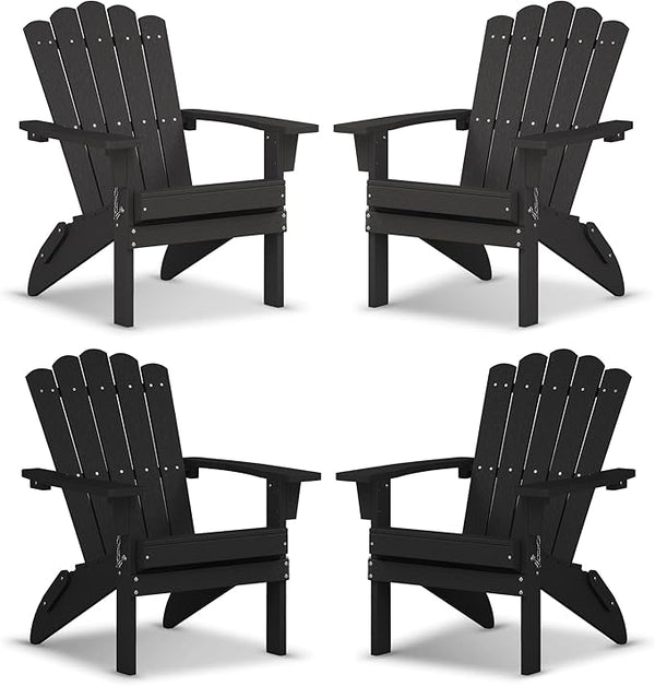 Set of 4 Folding HDPE Adirondack Chairs - Heavy-Duty Weather-Resistant Patio Chairs with Wide Armrests & Ergonomic High - Photo 1