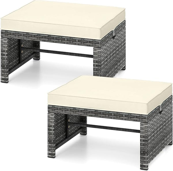 Tangkula 2 Pieces Patio PE Rattan Ottomans - Photo 1