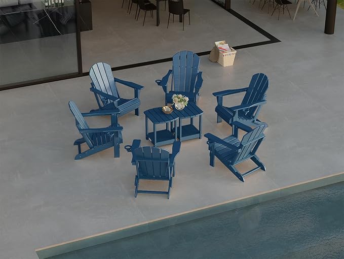 Ciokea Folding Adirondack Chair 2 Pack+ Adirondack Outdoor Side Table 1 Pack (Royal Blue)