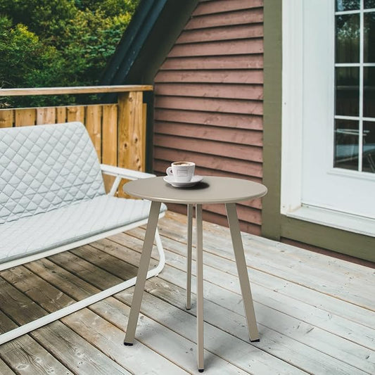 Outdoor Side Table - Weather Resistant Patio Table, Round Metal Steel, Waterproof End Table for Garden, Balcony, Yard, Grey White