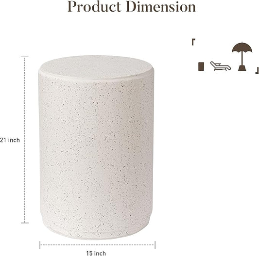 COSIEST 21" Outdoor Side Table, Weather-Resistant Round Concrete End Table for Patio,Durable Small Outside Tables Accent Stool for Garden, Porch, Deck, Balcony & Beach,Speckled White