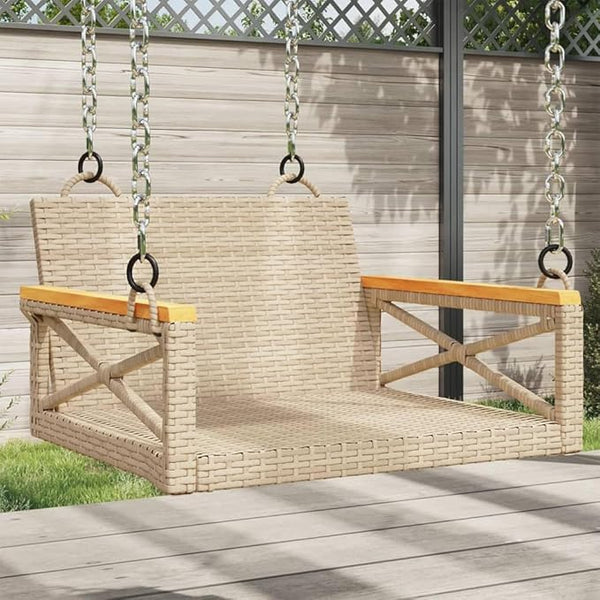 Patio Swing Bench Beige 4-Piece Set with Cushions, Modern Outdoor Woven Rattan Chair for Garden, Balcony, and Patio - Photo 1