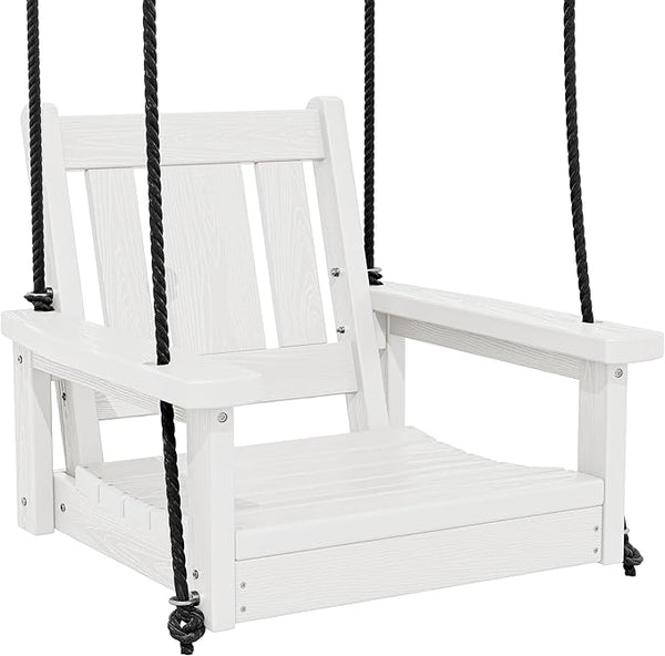 SERWALL HDPE Single Porch Swing, Heavy Duty Single Person Swing Chair with 2 Polypropylene Hanging Ropes - Photo 1