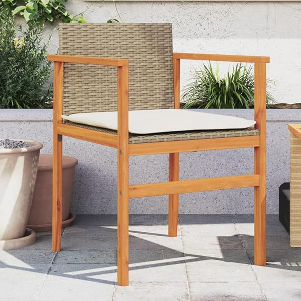 Patio Chairs with Cushions 2 pcs Beige Poly Rattan&Solid Wood Sillas para Patio Lawn Chairs for Dining Table Garden - Photo 1