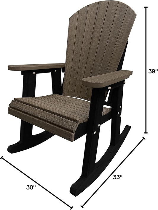 DuraWeather Poly® Adirondack Porch Rocker (Coastal Grey (Wood Grain) on Black)