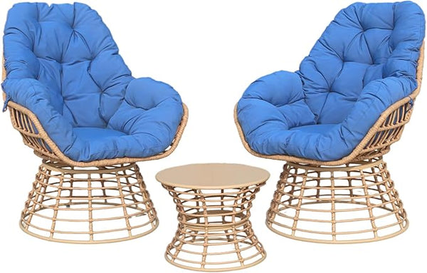 Swivel Chairs for Outside Patio Set of 3, 360 Degree Swivel Pe Wicker Luxury Lounger Chair with 20" Side Table - Photo 1