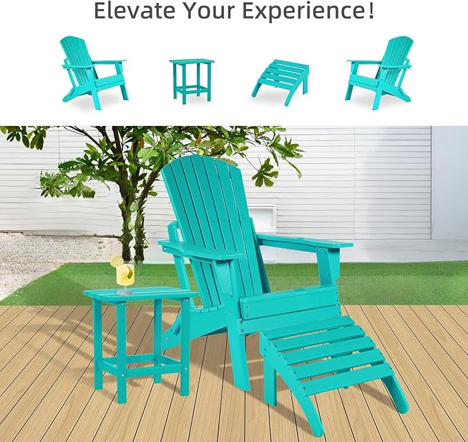 Aoodor Folding Adirondack Chair HDPE Outdoor All-Weather Chair for Patio, Garden, Backyard, Lawn, Fire Pit, Set of 4, Aruba