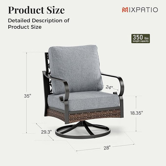 Patio Swivel Chairs Set of 2, Outdoor Sofa Chairs with Deep Seating and 5.75" Cushions, Steel Frame Porch Furniture for Lawn Backyard Deck, Grey