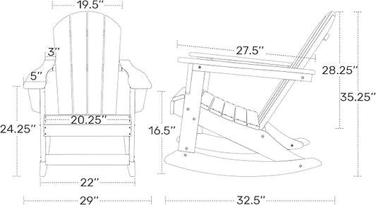 WO WESTIN OUTDOOR HDPE Laguna Outdoor Rocking Poly Adirondack Chair (Set of 2), Dark Green
