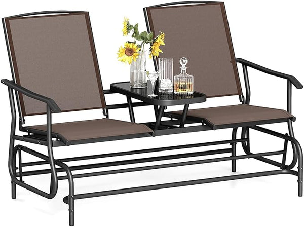 Tangkula 2 Person Swing Glider Chair, Patio Rocking Loveseat w/Center Tempered Glass Table - Photo 1