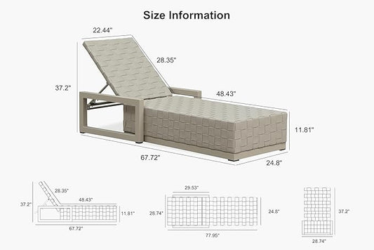 PURPLE LEAF Patio Chaise Lounge Chair, PU Leather Outdoor Chaise Lounge 1 Piece Aluminum Pool Lounge Chair with 5-Position Adjustable Backrest for Pool, Deck, Garden, Sunbathing, Taupe