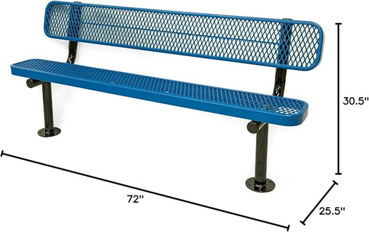COATEDOUTDOORFURNITURE Coated Outdoor Furniture Heavy-Duty Outdoor Bench Thermoplastic Coated, Expanded Metal, Commercial-Grade Seating, Made in America (Surface with Back, 6 Ft, Textured Light Blue)