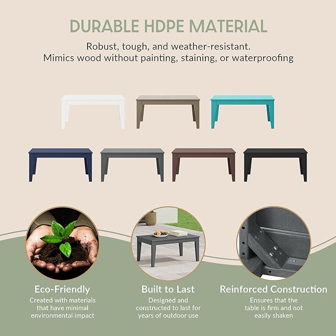 WestinTrends Malibu Low Outdoor HDPE Patio Rectangle Coffee Table, Gray