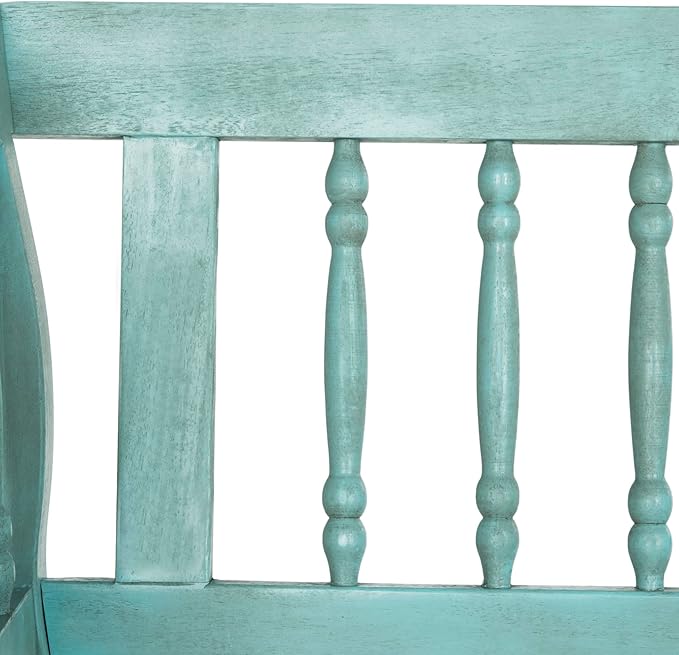 SAFAVIEH Outdoor Patio Furniture Collection – Brentwood Blue & Beige Distressed Acacia Wood Bench with Silver Accents, Classic Outdoor Seating for Porch or Garden (PAT6732D)