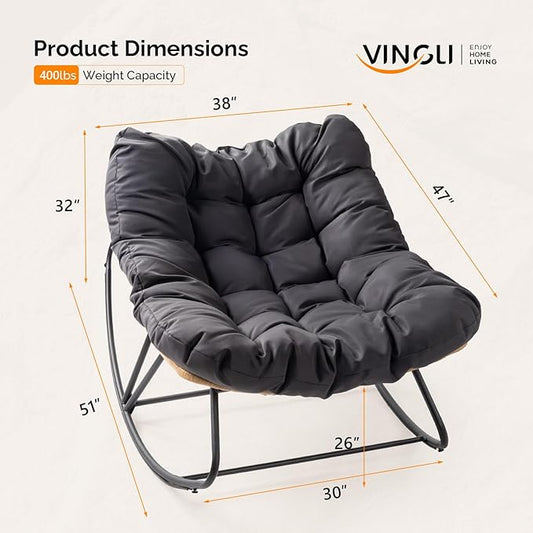 VINGLI Papason Rocking Chair Outdoor, Patio Rocking Chair with Cushion, Comfortable Lounge Chair Weatherproof for Garden, Yard, Outdoor/Indoor, Grey