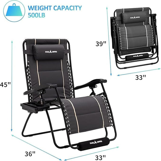 Amopatio XXL Folding Zero Gravity Chair with Cup Holder for Outdoor and Indoor Oversized Heavy Duty Patio Reclining Lounge Chairs with Tray/Footrest/Headrest Support 500LBS Dark Gray