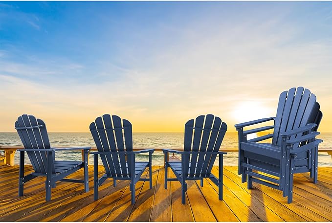 Stackable Adirondack Chairs Set of 6, Space Saving HDPE All-Weather Fire Pit Chair with Cover for Outdoor Lawn Porch Deck