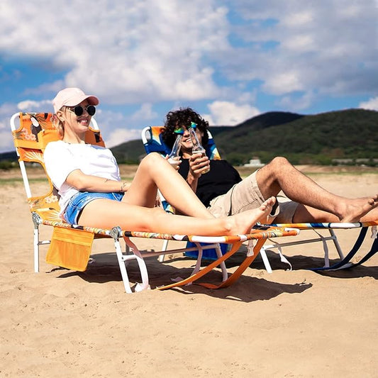 daystar SunnyFeel Beach Lounge Chair, Backpack Reclining Beach Chairs Lay Flat, Face Down Tanning Chair, Folding Camping Chairs Portable Camp Cot with Backpack Straps for Outdoor/Picnic/Lawn