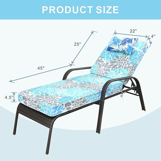 JMGBird Outdoor Chaise Lounge Cushion 70x22x4.5 Light Blue - Waterproof Patio Pool Chair Pad with Straps