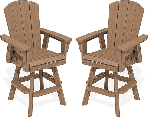 SERWALL Swivel Adirondack Barstools Set of 2, HDPE Outdoor Swivel Bar Chairs Set of 2 for Patio, Poolside, Garden, Brown - Photo 1