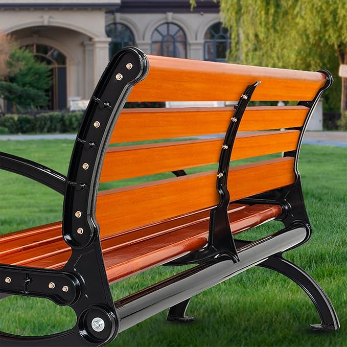 Outdoor Benches with Backrest and Armrests,Patio Garden Bench Park Porch Chair,Park Bench,Metal and Wood Benches,Porch Bench for Backyard, Deck, Lawn, Outside Pool(59in/150cm)