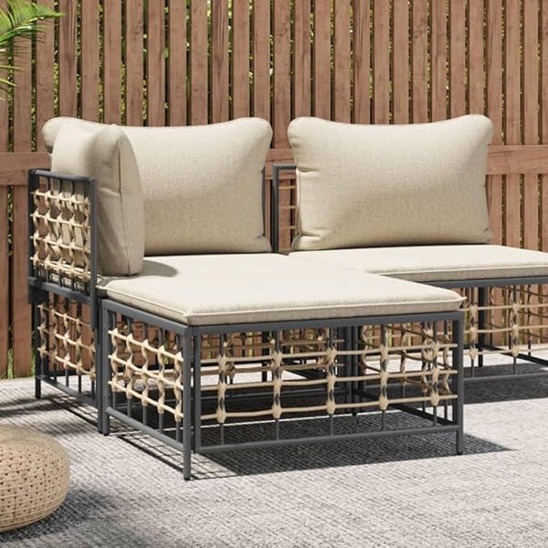 Outdoor Garden Footstool, Square Poly Rattan Patio Ottoman with Comfortable Cushion - Photo 1