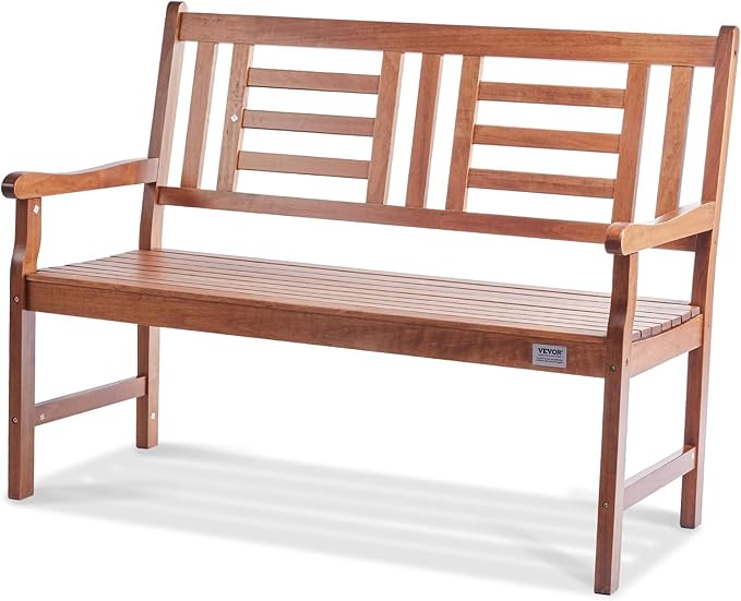 VEVOR Wood Outdoor Bench, 2-Person Garden Bench with Backrest and Armrests, 800 lbs Load Capacity,All-Weather Never Rot Patio Bench for Garden, Park, Yard, Front Porch