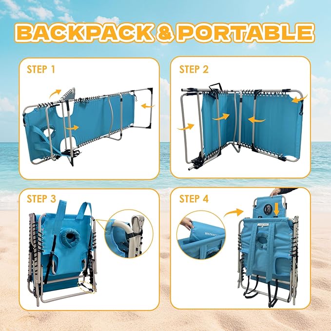 Backpack Sun Tanning Chair with Face Hole & Beach Table, 5-Position Adjustable Folding Lounge Chair Outdoor for Lawn Patio Garden