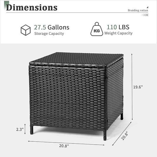 Outdoor PE Wicker Side Table with Storage, Patio Rattan End Table Square Container for Furniture Covers, Gardening Tools