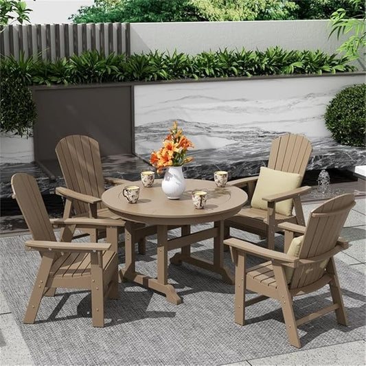 Costaelm Outdoor Adirondack Chair, HDPE Patio Balcony Chairs, Portside Seashell Nautical Curveback Adirondack Chair and Fire Pit Chairs, Weathered Wood