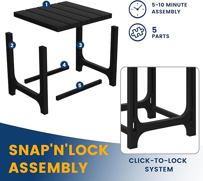 Costaelm Cayman 2-Piece HDPE Plastic Adirondack Patio Chair Set with 18" Side Table, Black