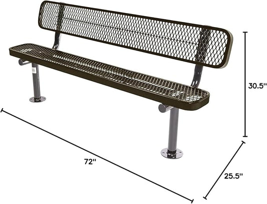 COATEDOUTDOORFURNITURE Heavy-Duty Outdoor Bench Thermoplastic Coated, Expanded Metal, Commercial-Grade Seating, Made in America (Surface with Back, 6 Ft, Textured Gold Vein)