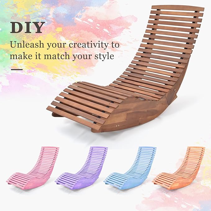Tangkula Outdoor Acacia Wood Rocking Chair Set of 2, Porch Rocker with Widened Slatted Seat and High Back, Wooden Rocking Patio Chair, Outdoor Rocking Sun Lounger for Backyard, Garden