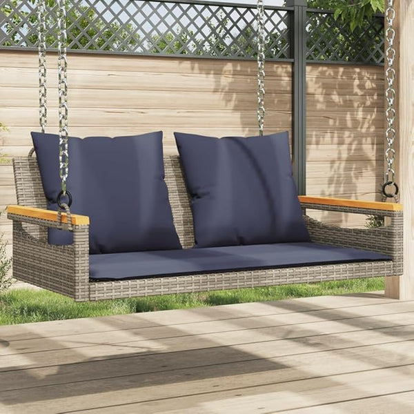 Garden Bench Deck Bench Swing Bench with Cushions Gray 42.9"x24.4"x15.7" Poly Rattan - Photo 1