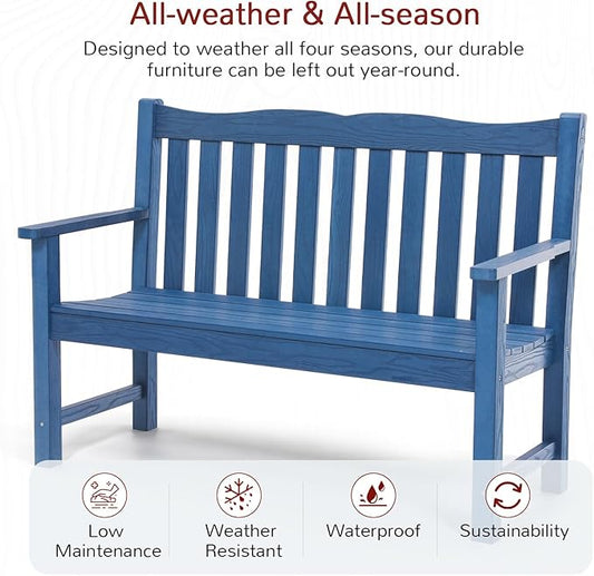 Stoog Outdoor Bench & Chairs Set, All-Weather Patio Furniture Set, Include 2 Patio Chairs and 1 Patio Bench, for Porch, Backyard, Lawn, and Garden, Blue