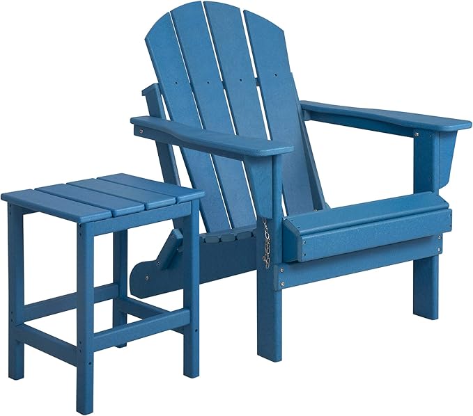 WO WESTIN OUTDOOR HDPE Laguna Outdoor Poly Adirondack Chair with Side Table, Pacific Blue