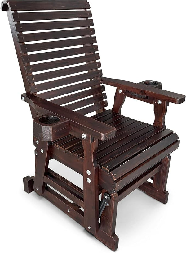 Fortune Candy Wooden Patio Glider for One Person, with High Backrest and Deep Contoured Seat, Solid Fir Wood - Photo 1