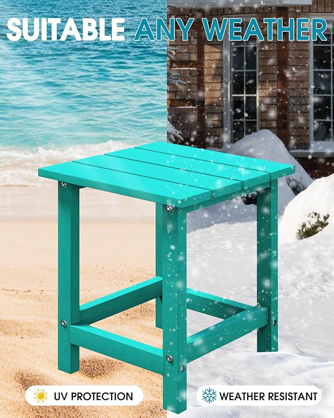 MUCHENGHY Adirondack Outdoor Side Table Set of 2, 14.7" Patio Side Table Weather Resistant, HDPE Outdoor End Tables for Patio, Lake Blue