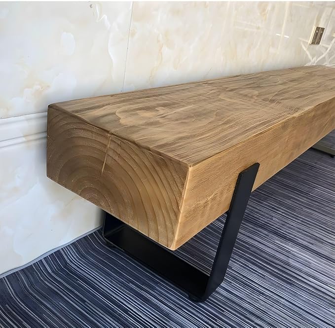 CraftThink Wooden Dining Bench, Wood Bench Indoor Backless with Metal Legs Rustic Patio Garden Deck Seating Chair for Indoor &Outdoor Furniture, 39.5" L x 14" W x 16" H