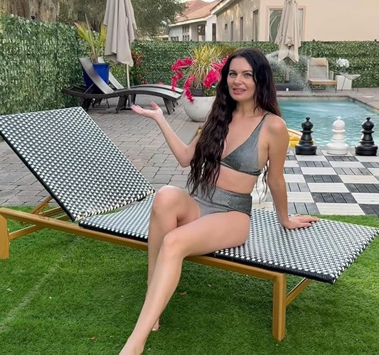 PURPLE LEAF Patio Chaise Lounge French Outdoor Lounger 2 Pieces Wood-Grain Finish Aluminum Wicker Lounge Chair with Adjustable Backrest for Pool Garden Beach and Backyard White and Black