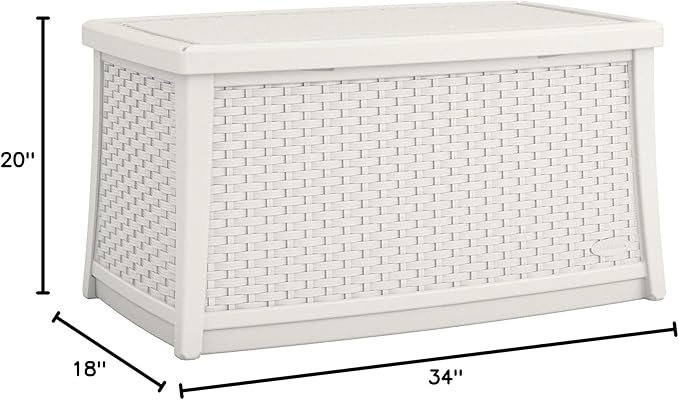 Suncast Elements 30-Gallon End Table with Storage - Lightweight Resin Outdoor Storage Patio and Coffee Table for Cushions, Gardening Tools and Toys - Store Items on Patio - White, Made in the USA