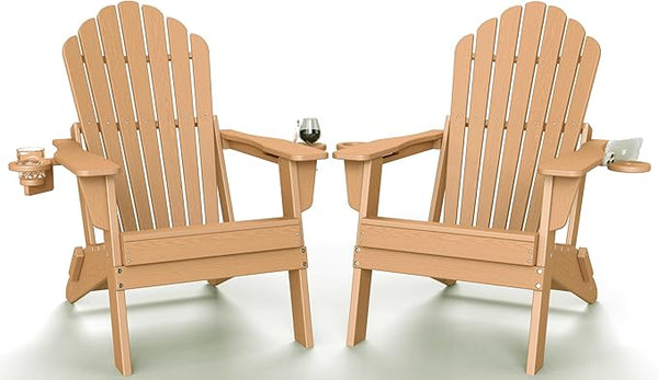 Plawdlik Folding Adirondack Chair Set of 2 with 2 Cup Holder, SGS Tested - Photo 1